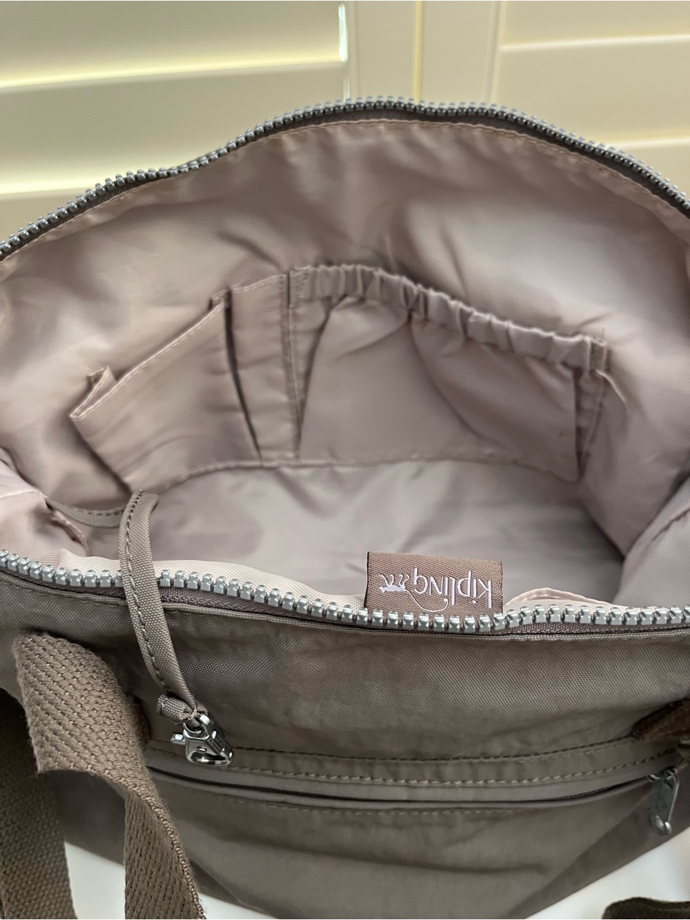 Kipling Cyrene Nylon Taupe Crossbody Satchel - Picture 7 of 12